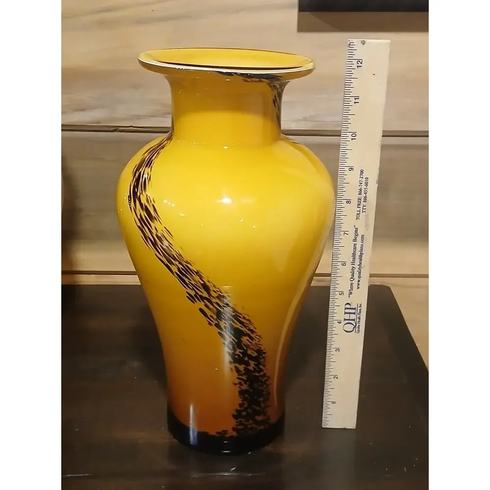 VTG Italian Style Art Glass Vase Tortoiseshell Leopard Butterscotch Yellow 12 